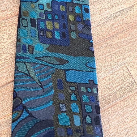 Vintage Silk Blue Abstract Necktie - PACC - Picture 3 of 6